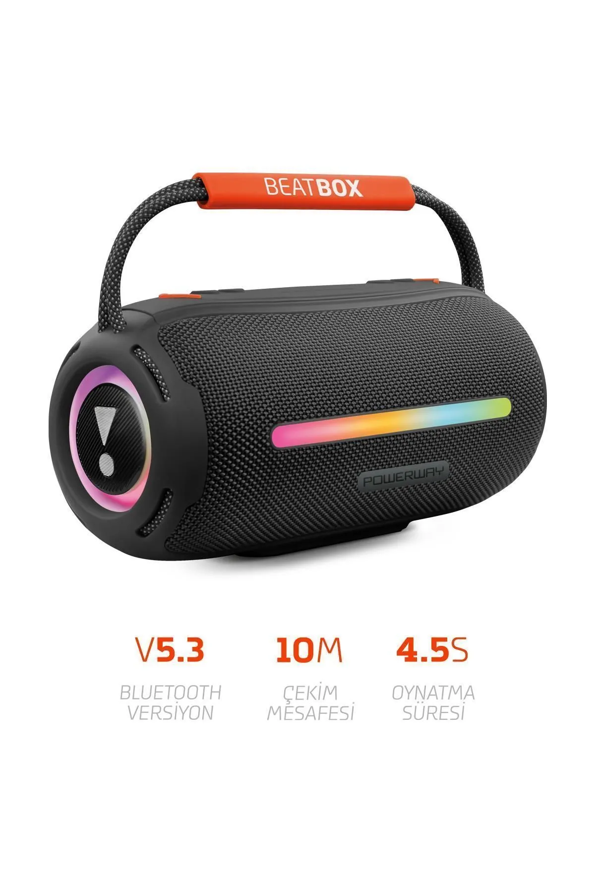 Powerway Beatbox Siyah Led Işıklı Dayanıklı Ses Bombası Usb Sd Aux Fm Radyo Bluetooth Hoparlör